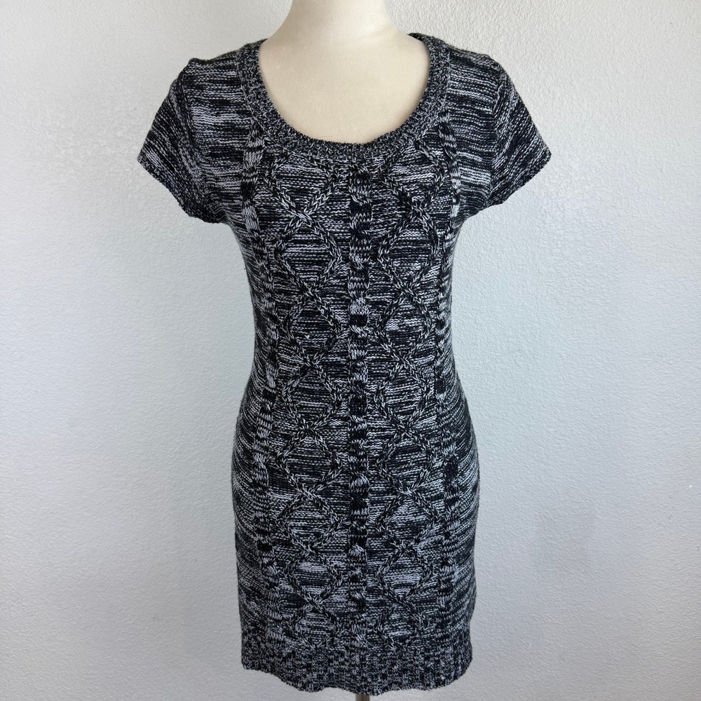 Red Paint Women's Cable Knit Sweater Dress Black White Grey Textured Pattern